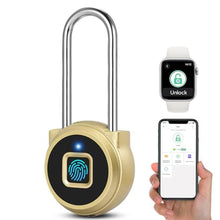 Load image into Gallery viewer, Dhiedas Fingerprint Lock - 2.1 Inch Long Shackle Combination Lock with Fingerprint Bluetooth, Smart Digital Biometric Padlock Keyless Waterproof Fingerprint Lock for Gym Locker Case Hasp Cabinet, Gold_1
