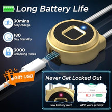 Load image into Gallery viewer, Dhiedas Fingerprint Lock - 2.1 Inch Long Shackle Combination Lock with Fingerprint Bluetooth, Smart Digital Biometric Padlock Keyless Waterproof Fingerprint Lock for Gym Locker Case Hasp Cabinet, Gold_6614
