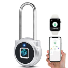 Load image into Gallery viewer, Dhiedas Fingerprint Lock - 2.1 Inch Long Shackle Locker Lock Smart Biometric Padlock Keyless Fingerprint Lock, Digital Biometric Waterproof Smart Padlock for Gym Locker Case Hasp Cabinet, Silver_1

