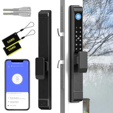 Load image into Gallery viewer, Dhiedas Fingerprint Sliding Glass Door Lock, Door Lock with RFID Fingerprint Remote Unlock, Keypad Electronic Digital Biometric Mortise Smart Lock for Double Hook Patio Sliding Door, Black_1

