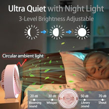 Load image into Gallery viewer, Digibond Pink Desk Fan, Small Quiet with Ambient Light/Hook Portable USB Fan 5.3in High Power 3000mAH Rechargeable Battery Operate 3 Speed 180Rotated Easy Clean, PinkmAh_6391
