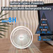 Load image into Gallery viewer, Digibond Small Desk Fan, Ultra Quite USB Fan Portable 3000mAh Rechargeable Battery Operate, High Power 3 Speed 5.3in With Ambient Light/Hook 180Rotated Easy Clean (White), WhitemAh_6425
