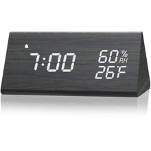 Load image into Gallery viewer, Digital Alarm Clock, Wooden Alarm Clock with Electronic LED Time Display, Humidity &amp; Temperature Detect 3 Alarm Settings 3 Level Brightness Electric Clock for Bedroom Bedside Desk (Black Wood), BlackWood_1

