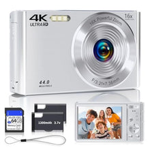 Load image into Gallery viewer, Digital Camera, 2026 4K Autofocus Digital Cameras for Teens, Silver Point and Shoot Camera for Kids with 16X Zoom, 64GB SD Card, Compact Small for Boys Girls Teens Kids Gift_1
