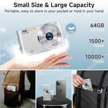 Load image into Gallery viewer, Digital Camera, 2026 4K Autofocus Digital Cameras for Teens, Silver Point and Shoot Camera for Kids with 16X Zoom, 64GB SD Card, Compact Small for Boys Girls Teens Kids Gift_153
