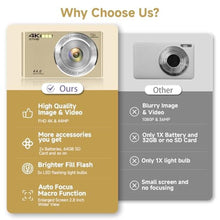 Load image into Gallery viewer, Digital Camera, 2026 FHD 4K Autofocus Digital Camera with 64GB SD Card 16X Digital Zoom, Gold Cameras for Photography Portable Compact Point and Shoot Camera for Teens Adult Kids Gift_481
