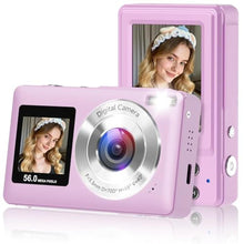 Load image into Gallery viewer, Digital Camera, 2026 Upgraded 56MP Dual-Screens Selfie Digital Camera, Small Cameras with 32GB SD Card Smile Capture, Compact Digital Cameras with 16X Digital Zoom for Beginners Kids Teens Girls, Purple_1
