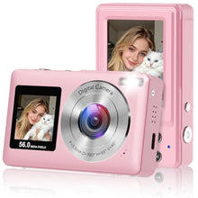 Load image into Gallery viewer, Digital Camera, 2026 Upgraded 56MP Pink Digital Camera, Dual Screens Cameras for Selfies with 16X Zoom, Compact Cameras with Smile Capture Anti Shake with 32GB SD Card for Kids Teens Adults_1
