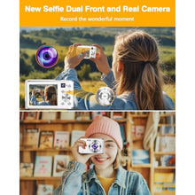 Load image into Gallery viewer, Digital Camera 4K 48MP Dual Cameras for Photography, 16X Digital Zoom Point and Shoot Cameras with 32GB Card &amp; 2 Batteries Camera for Boys Girls Kids - White_2914
