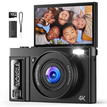 Load image into Gallery viewer, Digital Camera 4K: 64MP Cameras for Photography Vlogging - 16X Zoom Photo Camera Gifts for Teens Ages 8 9 10 11 12 13 14 15 16 17 18-180Flip Screen Cmara - Point and Shoot Digital Cameras, Black_1
