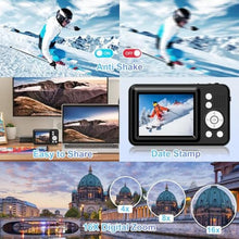 Load image into Gallery viewer, Digital Camera, FHD 1080P Point and Shoot Kids Camera, with 32GB Card,16X Zoom Anti Shake,48MP Compact Portable Small, for Starter Kid Children Teen Student Girl Boy, Black_156

