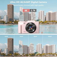 Load image into Gallery viewer, Digital Camera for Photography, 4K Vlogging Camera for YouTube 3" 180 Flip Screen 18X Digital Zoom Compact Cameras with 32GB TF Card &amp; 2 Batteries, Pink_1665
