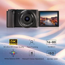 Load image into Gallery viewer, Digital Camera for Photography, 5K 30FPS 64MP 5X Optical Zoom Cameras with 3.2in 270 Flip Screen, Autofocus DSLR Camera Built in CMOS Sensor for Youtuber Vlogger_1721
