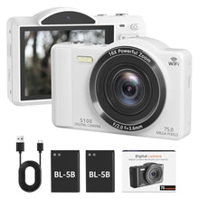 Load image into Gallery viewer, Digital Camera for Photography - WiFi 4K 75MP Vlogging Cameras for YouTube, Touchscreen Autofocus Point and Shoot Digital Camera for Teens Adult Beginner with 16X Zoom, 32GB Card, 2 Batteries(White)_1
