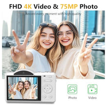 Load image into Gallery viewer, Digital Camera for Photography - WiFi 4K 75MP Vlogging Cameras for YouTube, Touchscreen Autofocus Point and Shoot Digital Camera for Teens Adult Beginner with 16X Zoom, 32GB Card, 2 Batteries(White)_799
