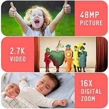 Load image into Gallery viewer, Digital Camera, Kids Camera for Teens Boys and Girls, 48MP 2.7K Digital Camera with 16X Digital Zoom, 32 GB SD Card and 2 Batteries Included (Red)_654
