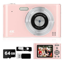 Load image into Gallery viewer, Digital Kids Camera 1080P Vlog Camera with 64GB, Lanyard, 16X Zoom Anti Shake, Card Reader 44MP Compact Portable Point Shoot Digicam for Kid Teen Girl Boy Christmas Halloween Thanksgiving(Pink)_1
