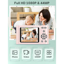 Load image into Gallery viewer, Digital Kids Camera 1080P Vlog Camera with 64GB, Lanyard, 16X Zoom Anti Shake, Card Reader 44MP Compact Portable Point Shoot Digicam for Kid Teen Girl Boy Christmas Halloween Thanksgiving(Pink)_434
