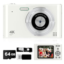 Load image into Gallery viewer, Digital Kids Camera 1080P Vlog Camera with 64GB, Lanyard, 16X Zoom Anti Shake, Card Reader 44MP Compact Portable Point Shoot Digicam for Kid Teen Girl Boy Christmas Halloween Thanksgiving, Offwhite_1
