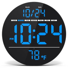 Load image into Gallery viewer, Digital Wall Clock with Large LED Display, Date, Temperature, Auto-Brightness | Small [PLUG-IN] Clock | Modern Electric Wall Clock for Bedroom, Classroom, Living Room, Home, Office, Farmhouse - Blue_1
