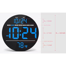 Load image into Gallery viewer, Digital Wall Clock with Large LED Display, Date, Temperature, Auto-Brightness | Small [PLUG-IN] Clock | Modern Electric Wall Clock for Bedroom, Classroom, Living Room, Home, Office, Farmhouse - Blue_6034
