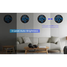 Load image into Gallery viewer, Digital Wall Clock with Large LED Display, Date, Temperature, Auto-Brightness | Small [PLUG-IN] Clock | Modern Electric Wall Clock for Bedroom, Classroom, Living Room, Home, Office, Farmhouse - Blue_6036
