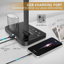 Load image into Gallery viewer, Dimmable LED Desk Lamp with USB Charging Port, 50 Lighting Modes Dual Swing Arm Architect Table Lamp Light Desk Lamp for Home Office Dorm Piano Nail, Black_5394
