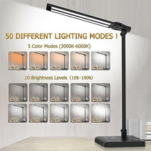 Load image into Gallery viewer, Dimmable LED Desk Lamp with USB Charging Port, 50 Lighting Modes Dual Swing Arm Architect Table Lamp Light Desk Lamp for Home Office Dorm Piano Nail, Black_5396

