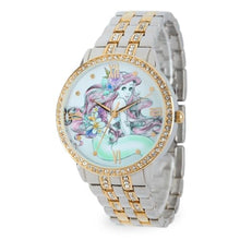 Load image into Gallery viewer, Disney Ariel Inspired Fashion Watch for Women Stylish Mermaid Character Dial with Sparkling Bezel Great Christmas Gift for Moms, Women, or Collectors of Animated Accessories Gold Bracelet Strap, TwoTone_1
