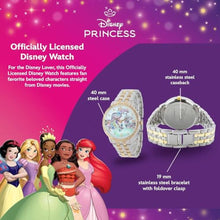 Load image into Gallery viewer, Disney Ariel Inspired Fashion Watch for Women Stylish Mermaid Character Dial with Sparkling Bezel Great Christmas Gift for Moms, Women, or Collectors of Animated Accessories Gold Bracelet Strap, TwoTone_8271
