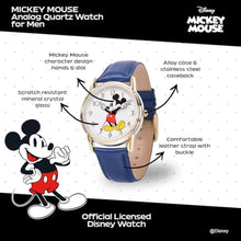 Load image into Gallery viewer, Disney Mickey Watch - Watch for Men - Mickey Mouse Watches for Men - Toys - 90s Mouse - Vintage - 's Articulating Hands - Silver Case - Blue Leather Strap_7936
