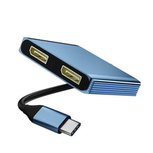Load image into Gallery viewer, DisplayPort Splitter for Dual Monitors, 4K@60Hz USB C to Dual DisplayPort Splitter Adapter for Extended Display with 2 Displayports/USB3.0/100W PD Fast Charging, Compatible with MacBook/HP/Dell/Lenovo, Blue_1
