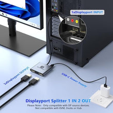 Load image into Gallery viewer, DisplayPort Splitter for Dual Monitors, DisplayPort to Dual DisplayPort Splitter Adapter 4K@120Hz, Monitor Splitter SST/MST Extended Display, DP MST Hub for PC, Laptop,Graphics Card and More, Gray_235
