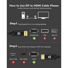 Load image into Gallery viewer, DisplayPort to HDMI 4K Cable 20FT, [Aluminum Shell, Nylon Braided] High Speed (1440P 60Hz, 1080P 120Hz) Uni-Directional DP to HDMI Cord Compatible for Dell, HP, Insignia, Samsung, Black_1108
