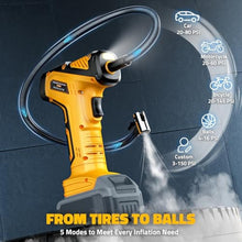 Load image into Gallery viewer, DIYtoolifz 150PSI Tire Inflator Portable Air Compressor: Cordless Air Pump Compatible with Dewalt 20V Battery - Car Tire Pump with Digital Pressure Gauge &amp; LED Light for Auto, Motorcycles (Tool Only), YellowCompatibleWithDewaltvbaretool_393
