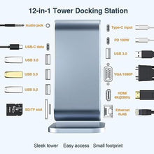 Load image into Gallery viewer, Docking Station USB C Hub: Dual Monitor 4K HDMI VGA 12-Port Universal Thunderbolt Dock Tower - for MacBook Thinkpad Surface Laptops_541
