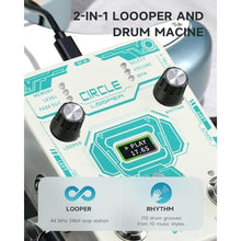 Load image into Gallery viewer, Donner Circle Looper Pedal Drum Machine, 2 in 1 Drum Looper Stereo Guitar Loop Pedals, 40 Slots 160 mins Loop with 110 Drum Grooves, Tap Tempo, Fade Out, white_8483
