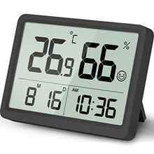 Load image into Gallery viewer, DOOMAY Digital Room Thermometer and Humidity Monitor with Calibration,High Accuracy Sensor Indoor Hygrometer with Date &amp; Clock Desktop Magnet Sticky for Baby Room Greenhouse Guitar(Black)_1

