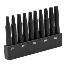 Load image into Gallery viewer, Double Square 8 Point Star Bit Set. Railer Premium S2 Steel 2 Inch 8 Spline Double Square Bit Set With A Storage Bit Holder (10pc Set)_5411
