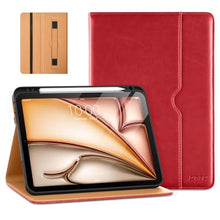 Load image into Gallery viewer, DTTO for iPad Air 11-inch Case M4/M3/M2 (2026/2025/2024), iPad Air 5th / 4th Generation (2022/2020), Premium Leather Business Folio Stand Cover with Pencil Holder - Auto Sleep/Wake, Red_1
