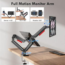 Load image into Gallery viewer, Dual Monitor Stand - Full Motion Adjustable Dual Monitor Mount with Gas Spring for 13-32 inch Computer Screens, Monitor Desk Mount Monitor Arm with C Clamp, Grommet Mounting Base Loading 4.4-19.8 lbs, BLACKRED_107
