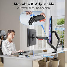 Load image into Gallery viewer, Dual Monitor Stand - Full Motion Adjustable Dual Monitor Mount with Gas Spring for 13-32 inch Computer Screens, Monitor Desk Mount Monitor Arm with C Clamp, Grommet Mounting Base Loading 4.4-19.8 lbs, BLACKRED_108
