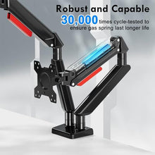 Load image into Gallery viewer, Dual Monitor Stand - Full Motion Adjustable Dual Monitor Mount with Gas Spring for 13-32 inch Computer Screens, Monitor Desk Mount Monitor Arm with C Clamp, Grommet Mounting Base Loading 4.4-19.8 lbs, BLACKRED_110
