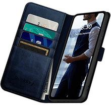 Load image into Gallery viewer, DuckSky for Samsung Galaxy S24 Ultra Genuine Leather Wallet case RFID Blocking4 Credit Card HolderReal Leather Flip Folio Book Phone case Protective Cover Women Men for S24Ultra case Dark Blue, DarkBlue_7430
