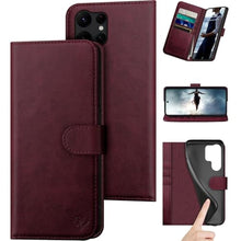 Load image into Gallery viewer, DuckSky for Samsung Galaxy S24 Ultra Genuine Leather Wallet case RFID Blocking4 Credit Card HolderReal Leather Flip Folio Book Phone case Protective Cover Women Men for S24Ultra case Wine Red, WineRed_1
