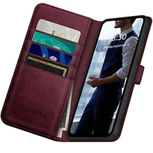Load image into Gallery viewer, DuckSky for Samsung Galaxy S24 Ultra Genuine Leather Wallet case RFID Blocking4 Credit Card HolderReal Leather Flip Folio Book Phone case Protective Cover Women Men for S24Ultra case Wine Red, WineRed_7388
