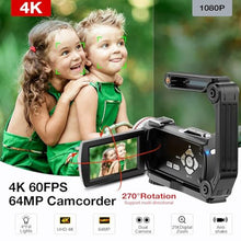 Load image into Gallery viewer, Dumjug 4K Video Camera Camcorder, 64MP UHD Vlogging Camera for YouTube, 21X Digital Zoom, 4K Camcorder for YouTube with External Microphone, Stabilizer, Remote, 2 Batteries, Remote, Memory Card, Black_331
