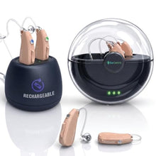 Load image into Gallery viewer, EarCentric EasyCharge Rechargeable Hearing Aids (Pair) for Seniors, Behind-The-Ear BTE Ear Aid PSAP digital Personal sound amplification products devices with Noise Cancellation (Beige)_1
