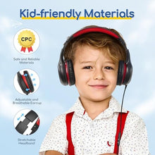 Load image into Gallery viewer, EarFun K1 Kids Headphones Wired with Microphone, 85/94dB Volume Limit Headphones for Kids, Portable Wired Headphone with Shareport, Stereo Sound Foldable Headset for School/Tablet/iPad, Black Red, BlackRed_934
