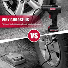 Load image into Gallery viewer, Eastvolt 12V Tire Inflator Air Compressor, Multi-Purpose Electric Power, Max 150PSI with 4-Unit Measurement Gauge, 3 Nozzles, Fast Charger and 1.5 Ah Rechargeable Battery, BlackRed_7134
